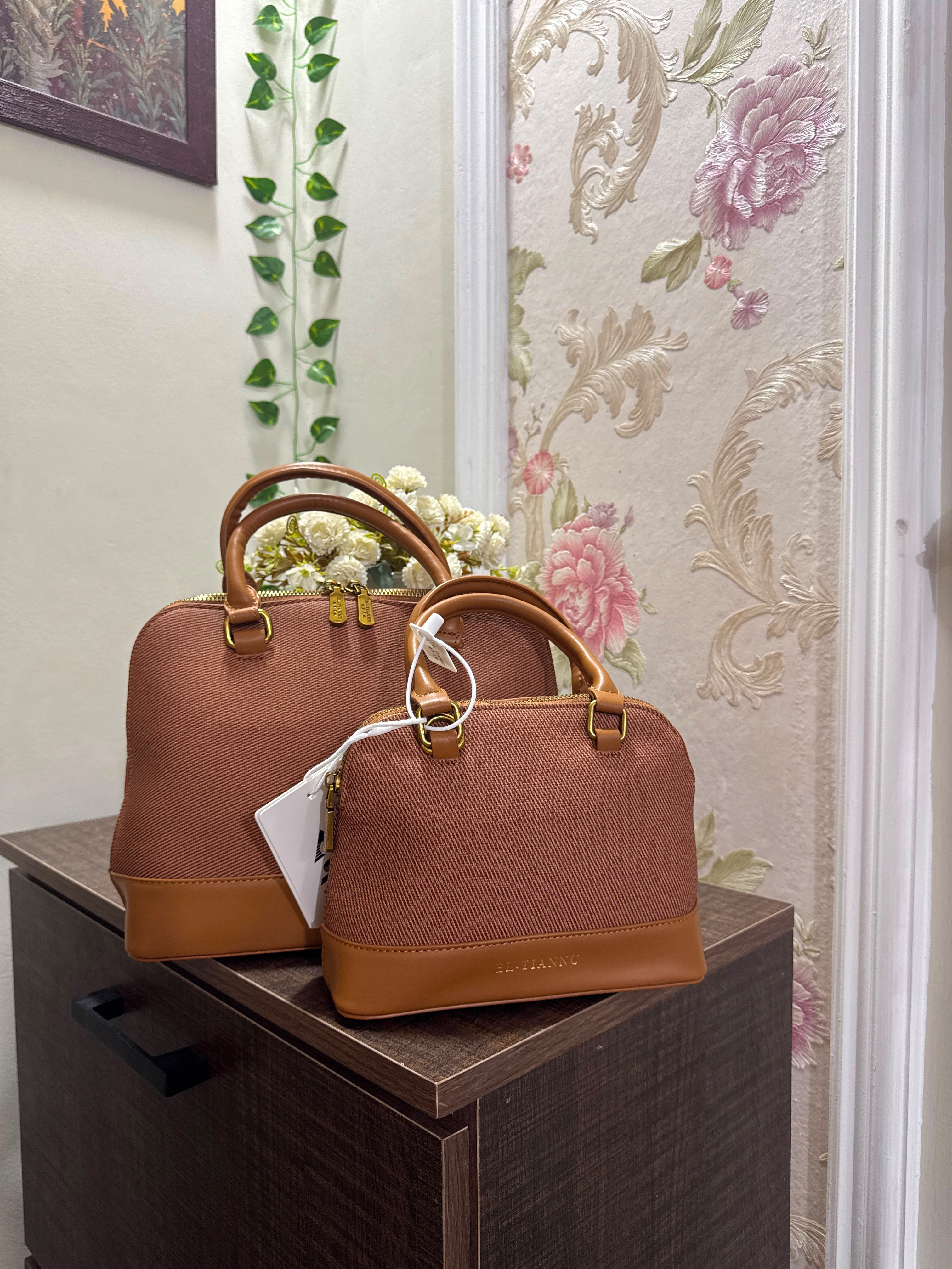 Textured Fabric Handbag | Chestnut Brown