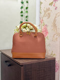 Textured Fabric Handbag | Chestnut Brown