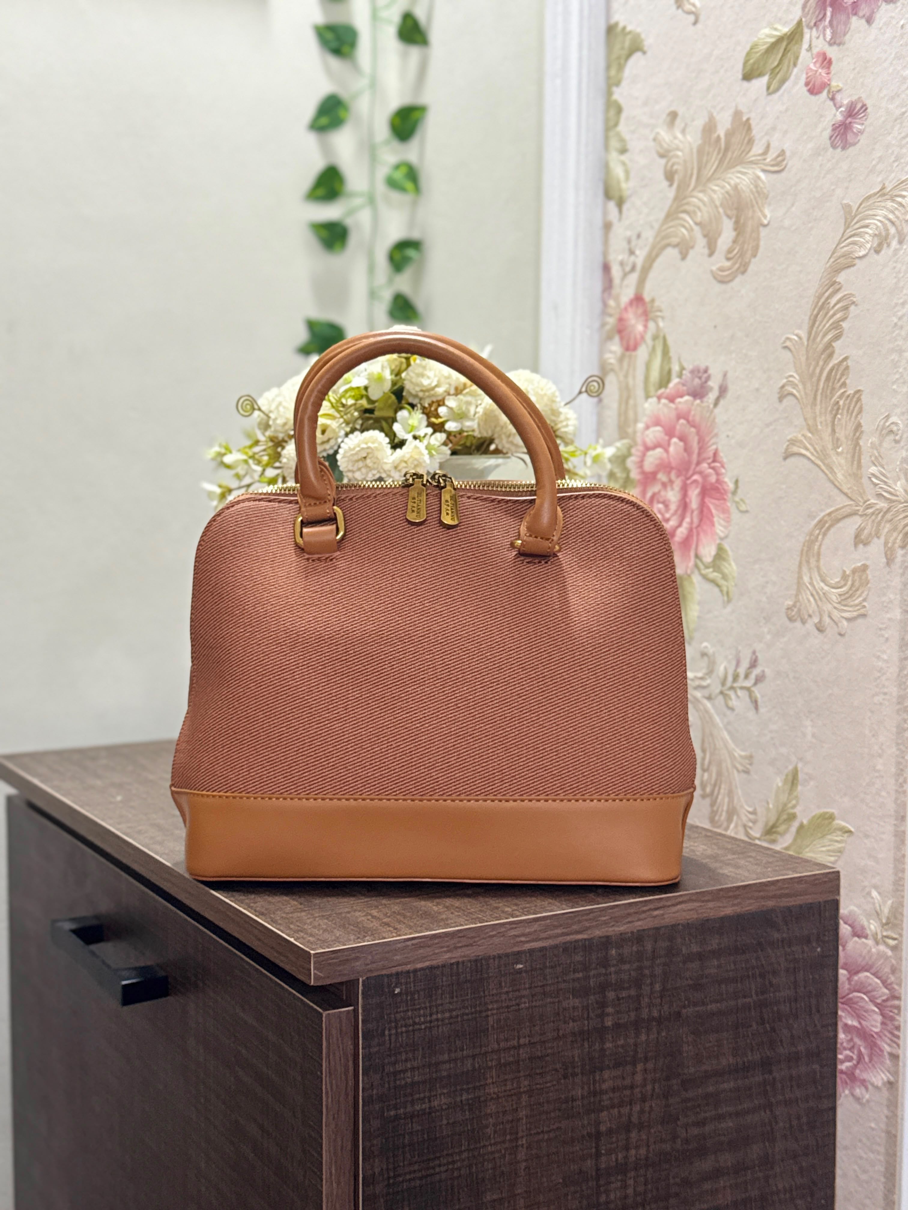 Textured Fabric Handbag | Chestnut Brown