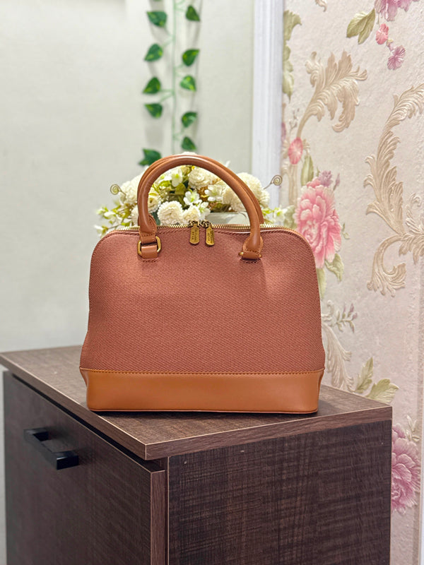 Textured Fabric Handbag | Chestnut Brown