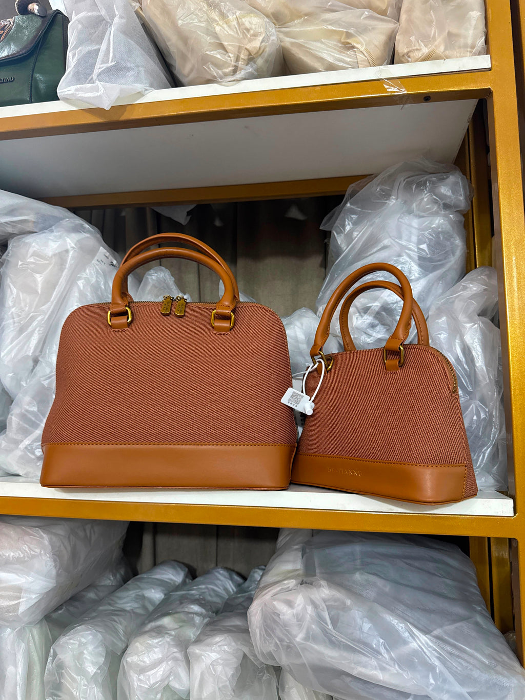 Textured Fabric Handbag | Chestnut Brown