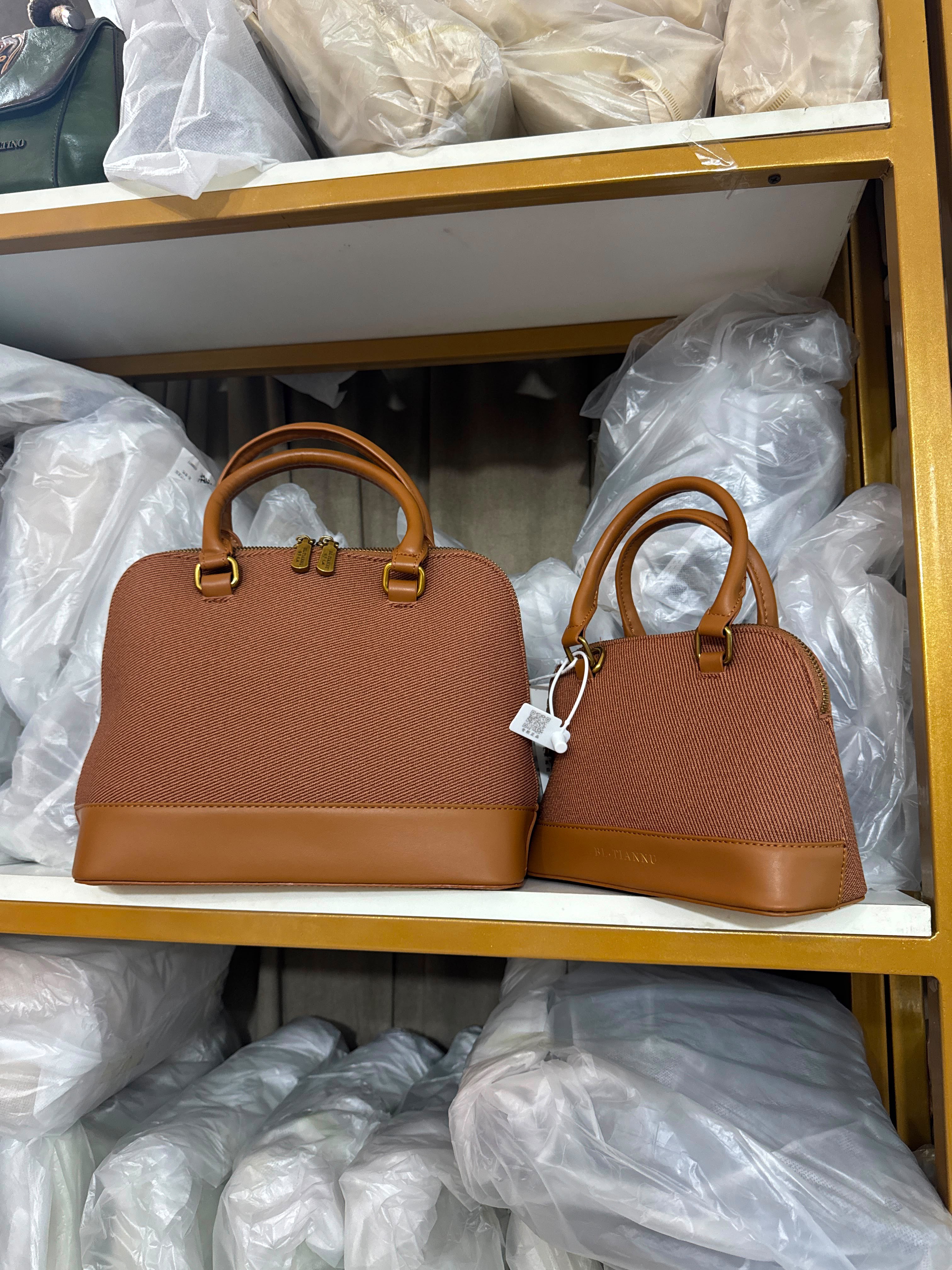 Textured Fabric Handbag | Chestnut Brown